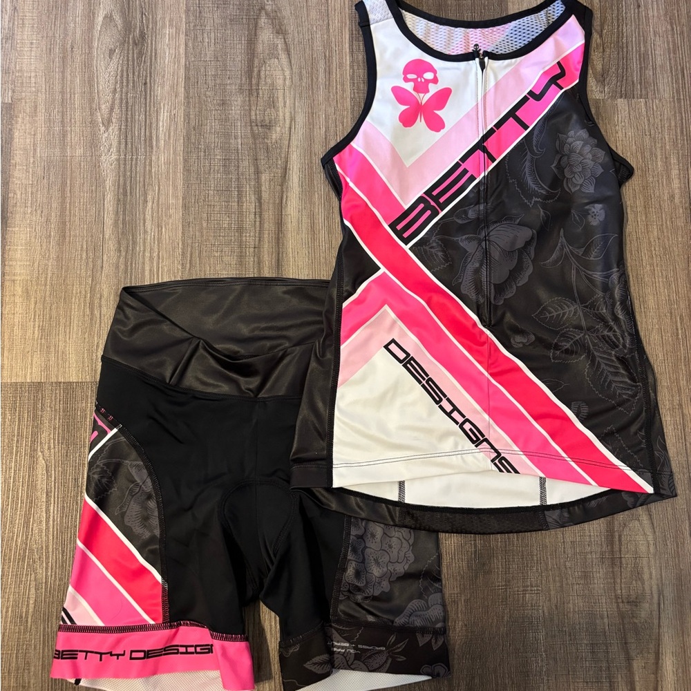 Betty Designs Pink and Black Triathlon Suit